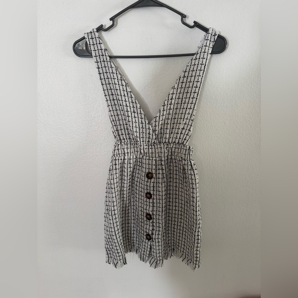 Frille Rose Overall Mini Dress Womens Small Black White Plaid Button Front